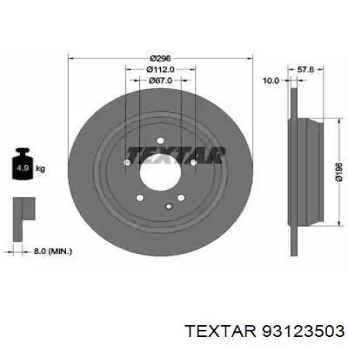 Купити 93123503 Textar Диск заднього гальма