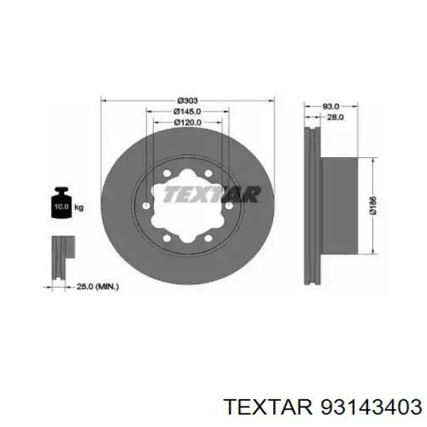 Диск гальмівний задній Textar 93143403