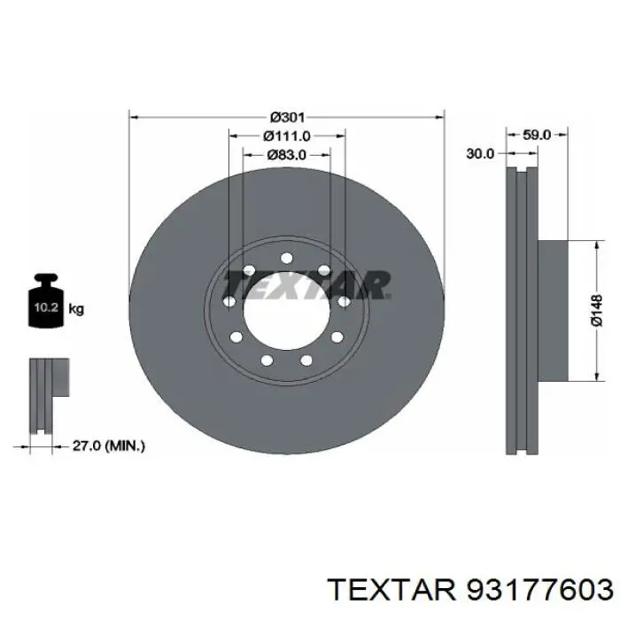 93177603 Textar диск гальмівний передній