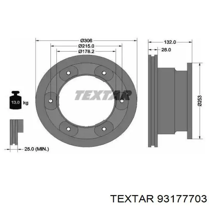 Купити 93177703 Textar Диск заднього гальма