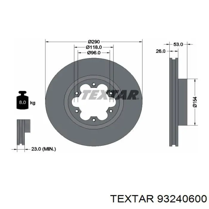 Диск гальмівний передній 93240600 Textar