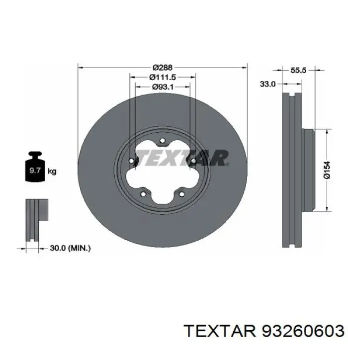 Диск гальмівний передній 93260603 Textar