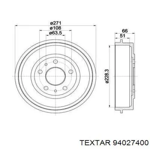 Барабан гальмівний задній Textar 94027400 ціна, від 40.44 USD