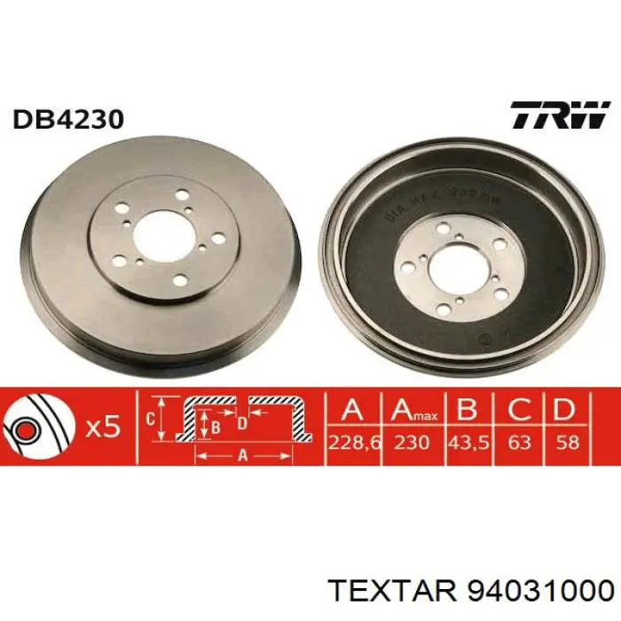 Барабан гальмівний задній Textar 94031000 ціна, від 47.24 USD