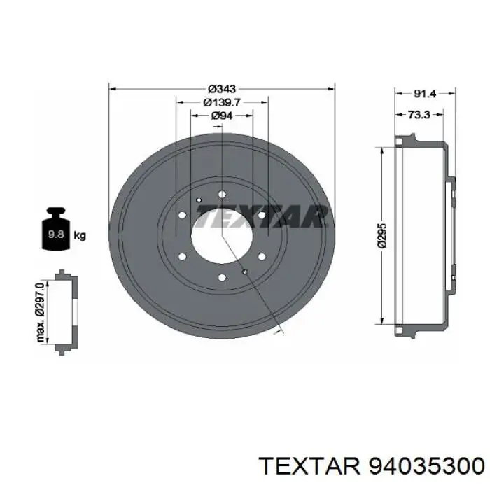 94035300 Textar Барабан гальмівний задній