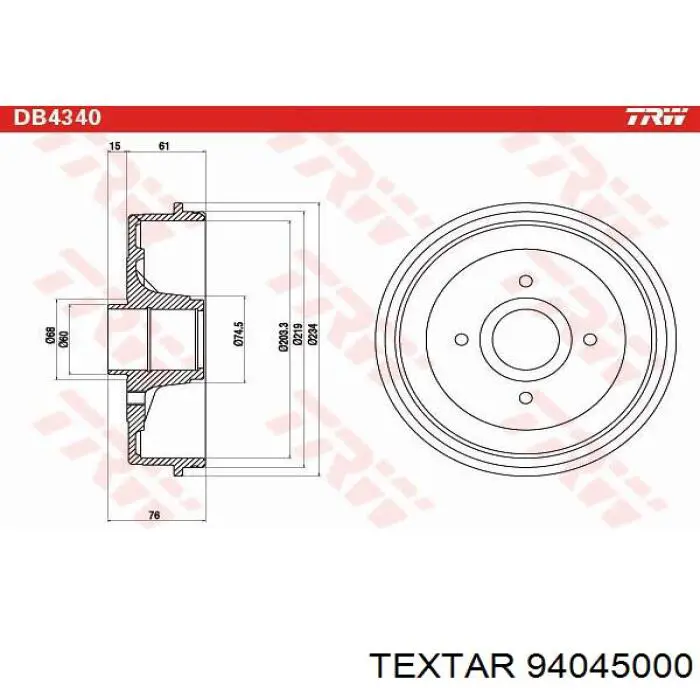94045000 Textar Барабан гальмівний задній