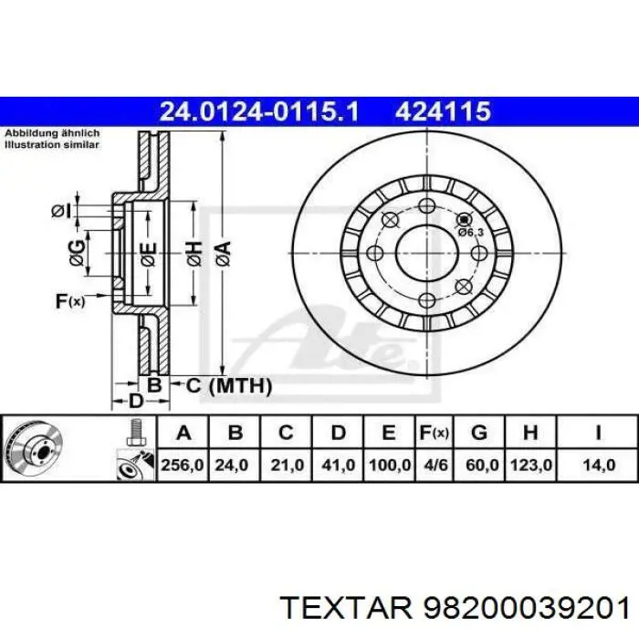 Диск переднього гальма Textar 98200039201 ціна, від 23.58 USD