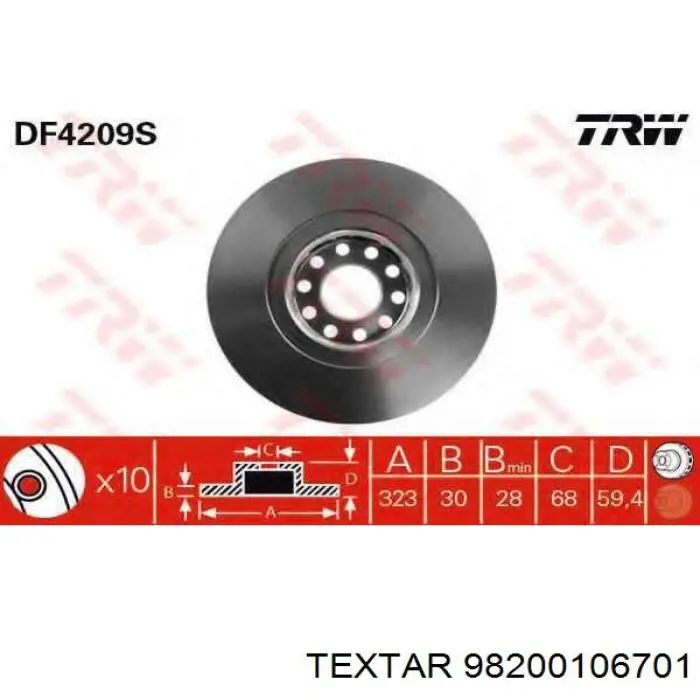 Диск переднього гальма Textar 98200106701 ціна, від 51.27 USD