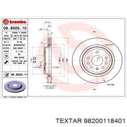 Гальмівні диски 98200118401 Textar