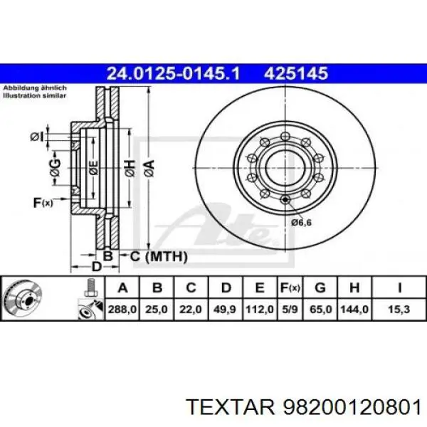 Купити 98200120801 Textar Ротор гальмівний