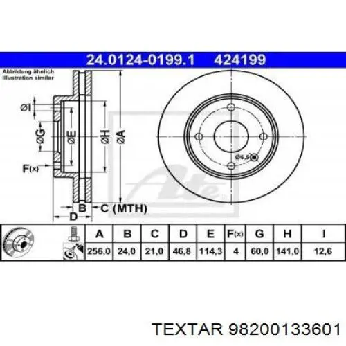 98200133601 Textar Гальмо дискове переднє
