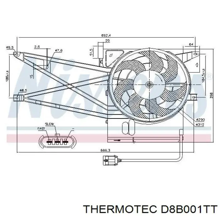 Дифузор радіатора кондиціонера, в зборі з крильчаткою і двигуном Thermotec D8B001TT ціна, від 184.93 USD
