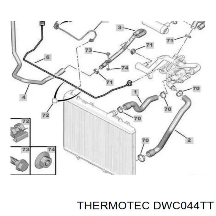 Шланг/патрубок радіатора охолодження, верхній Thermotec DWC044TT ціна, від 5.89 USD