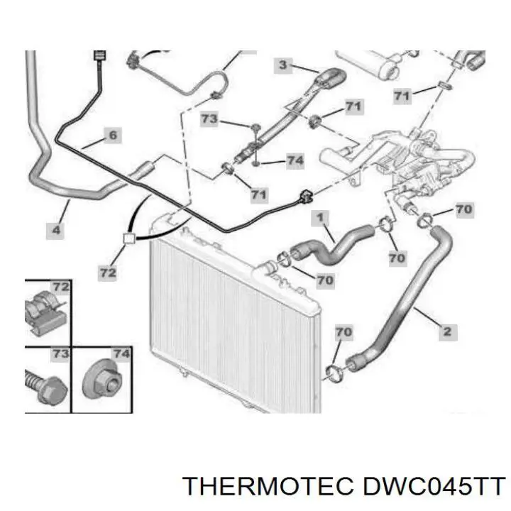 Шланг/патрубок радіатора охолодження, нижній DWC045TT Thermotec