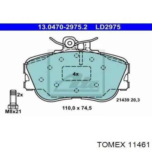 11461 Tomex Передні гальмівні колодки