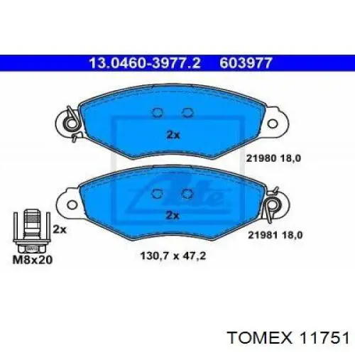 Колодки гальмівні передні, дискові 11751 Tomex