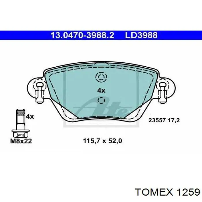Задні гальмівні колодки Tomex 1259 ціна, від 17.82 USD