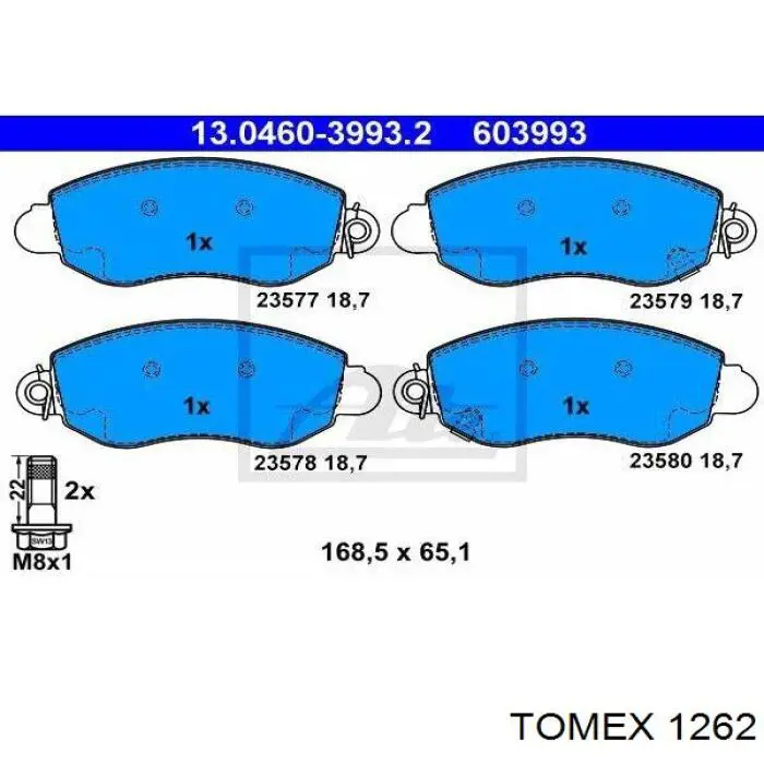 Передні тормозні колодки 1262 Tomex