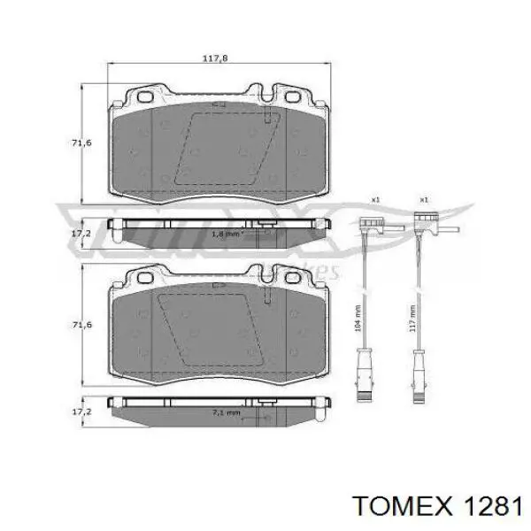 Колодки гальмівні передні, дискові 1281 Tomex