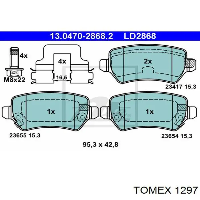 1297 Tomex Колодки гальмівні задні, дискові