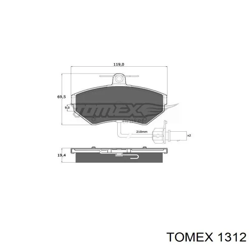 1312 Tomex колодки гальмівні передні, дискові