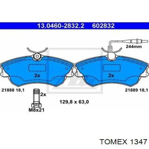 Колодки гальмівні передні, дискові 1347 Tomex