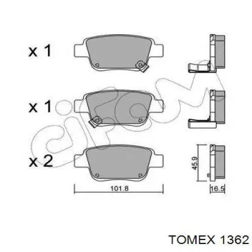 Задні гальмівні колодки Tomex 1362 ціна, від 18.59 USD