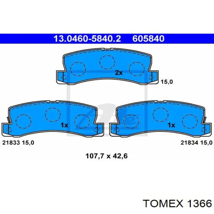 Задні гальмівні колодки 1366 Tomex