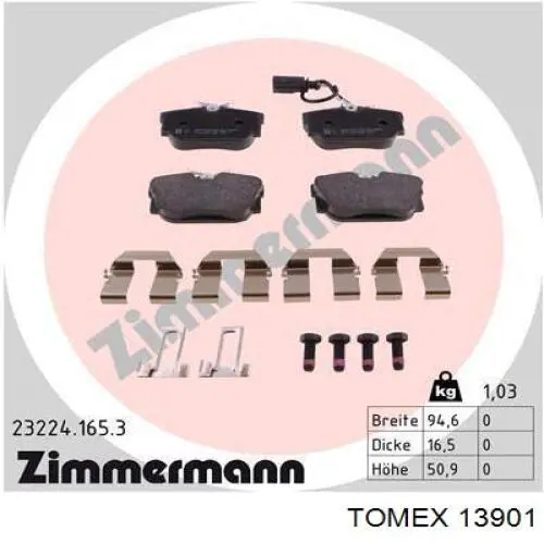 Задні гальмівні колодки Tomex 13901 ціна, від 19.59 USD