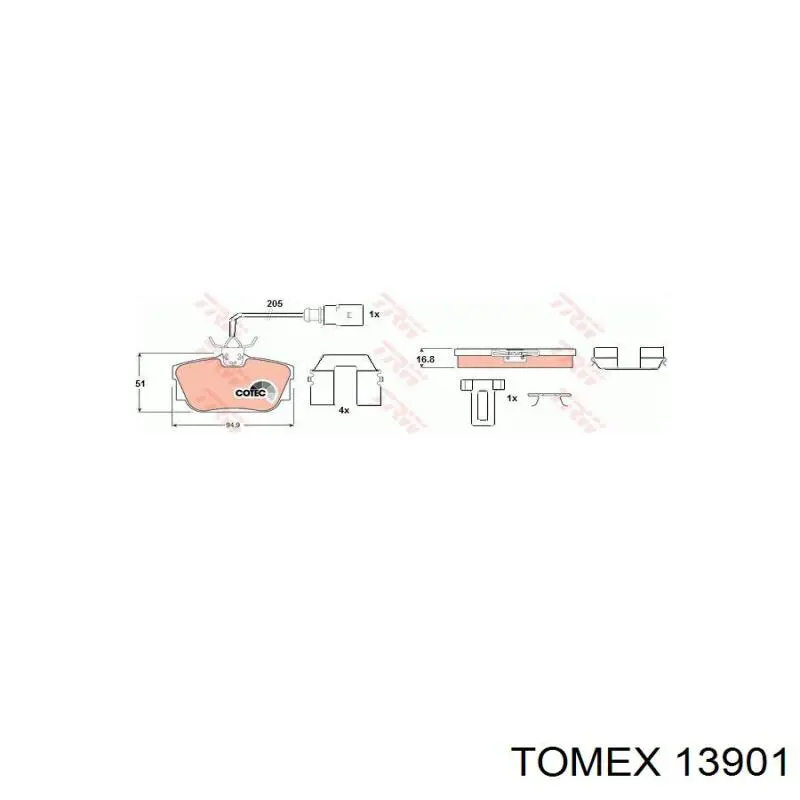 Задні гальмівні колодки 13901 Tomex