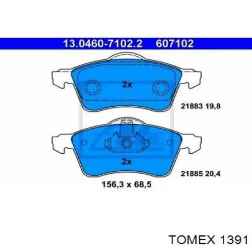 Передні тормозні колодки 1391 Tomex