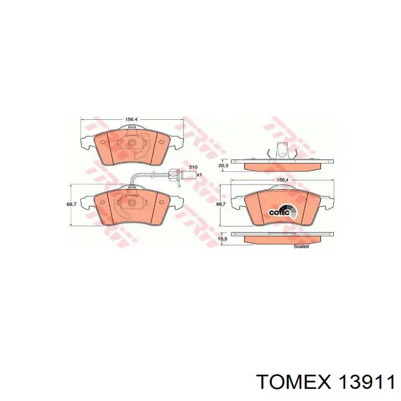 Передні тормозні колодки 13911 Tomex