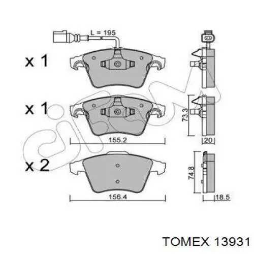 13931 Tomex колодки гальмівні передні, дискові