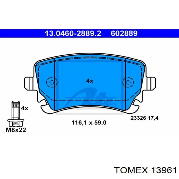 13961 Tomex Колодки гальмівні задні, дискові