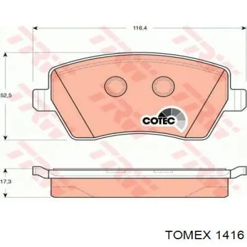 Гальмівні колодки Tomex 1416 ціна, від 17.74 USD
