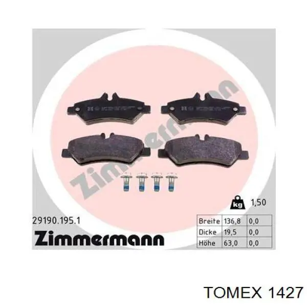 Задні гальмівні колодки 1427 Tomex