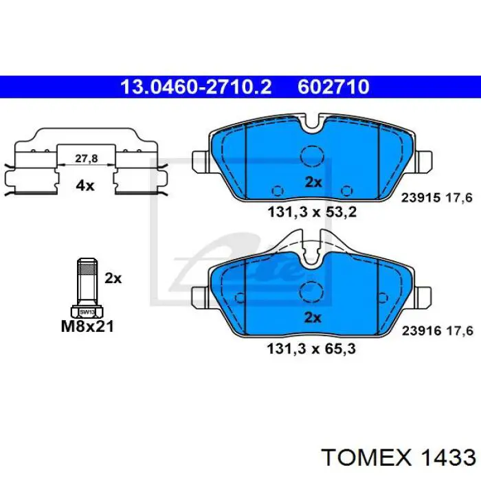 1433 Tomex колодки гальмівні передні, дискові