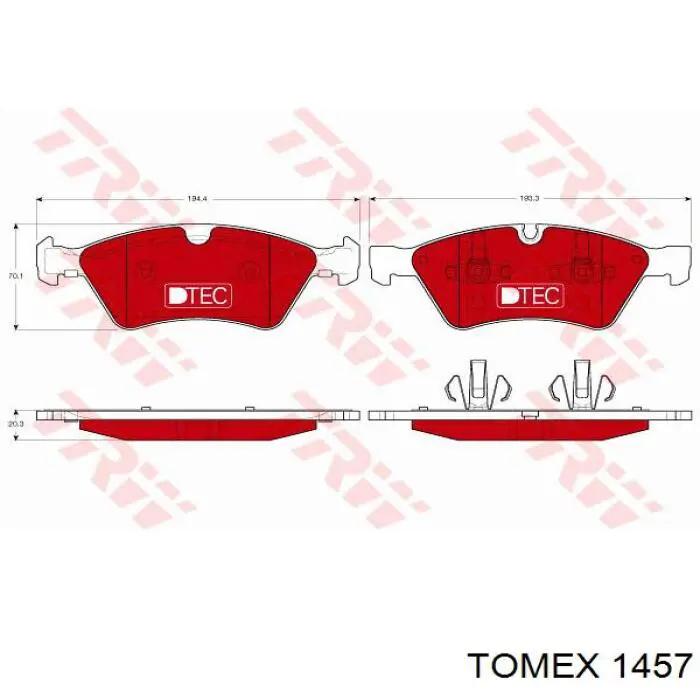 Купити 1457 Tomex Колодки гальмівні передні, дискові