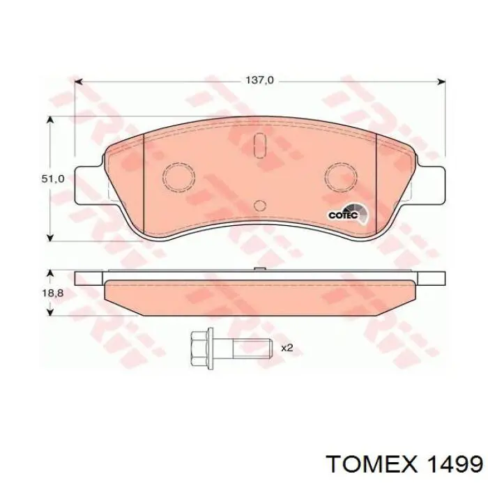 Купити 1499 Tomex Колодки гальмівні передні, дискові