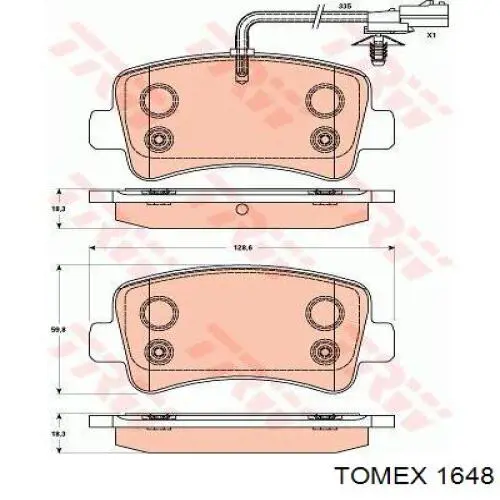 Задні гальмівні колодки Tomex 1648 ціна, від 30.07 USD