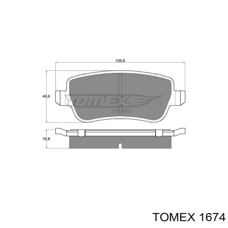 Колодки гальмові задні, дискові 1674 Tomex