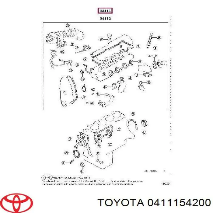 Комплект прокладок 0411154200 Toyota