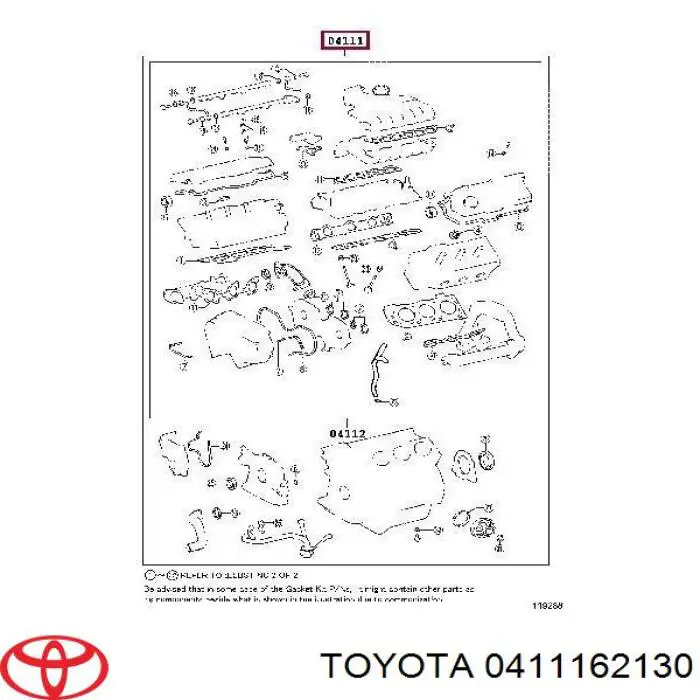 Комплект прокладок 0411162130 Toyota