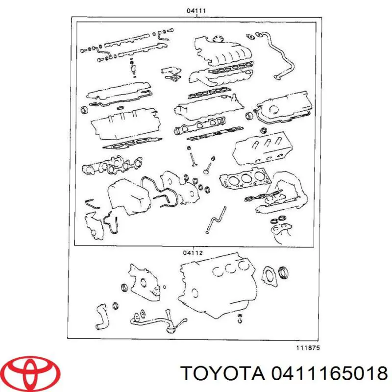 Комплект прокладок двигуна, повний Toyota 0411165018 ціна, від 279.96 USD