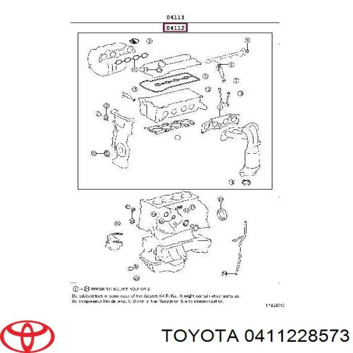 0411228571 Toyota комплект прокладок двигуна, верхній