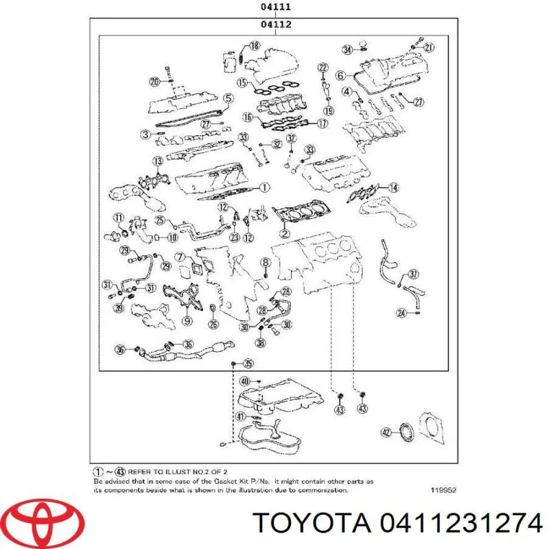 Купити 411231270 Toyota Комплект прокладок двигуна, верхній