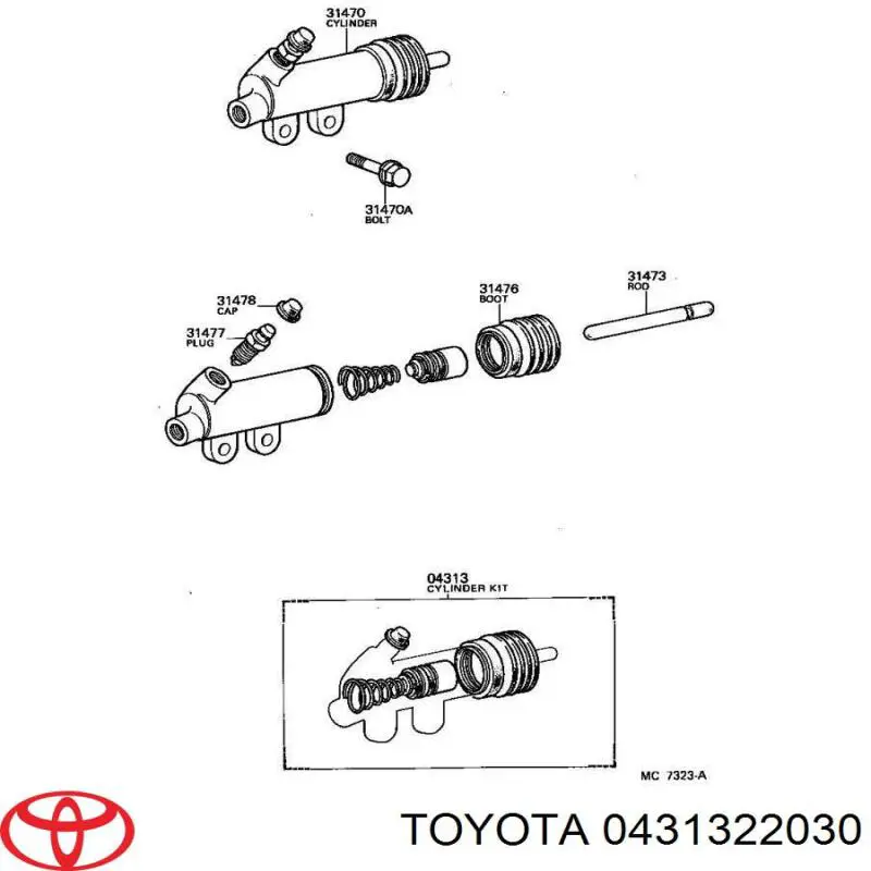 Ремкомплект робочого циліндру зчеплення Toyota 0431322030 ціна, від 3.82 USD
