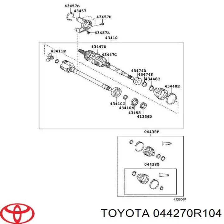 Пильники ШРКШів передній піввісі, комплект Toyota 044270R104 ціна, від 18.00 USD