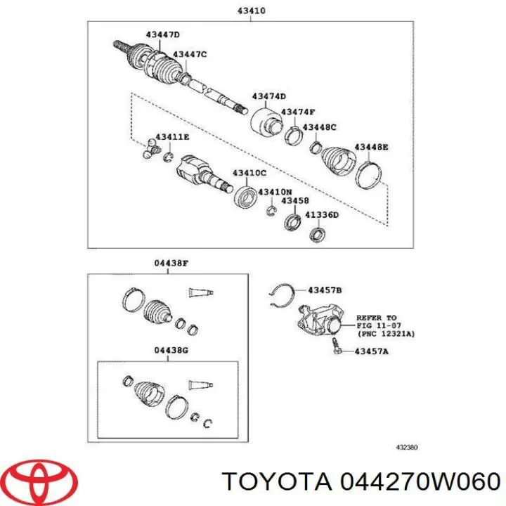 044270W060 Toyota Пильники ШРУСів передній піввісі, комплект