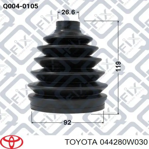 Пильник шарніра кутових швидкостей зовнішній лівий Toyota 044280W030 ціна, від 102.00 USD